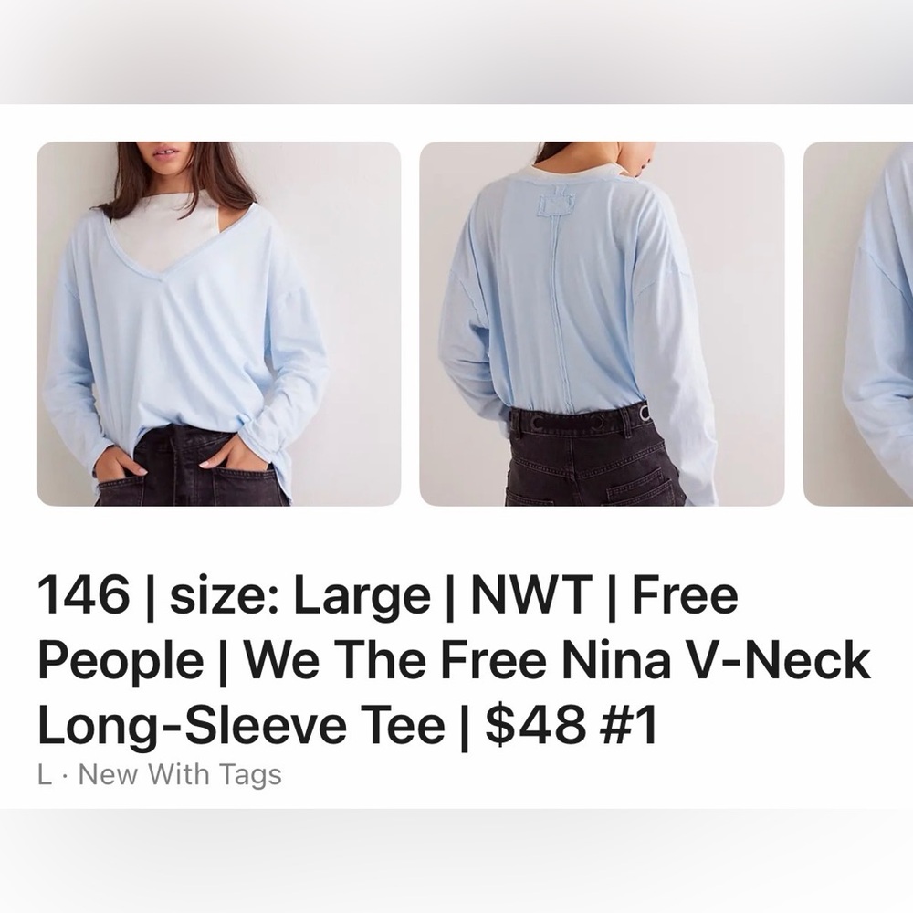 Free People Soft Blue V-Neck Nina Long-Sleeve tee